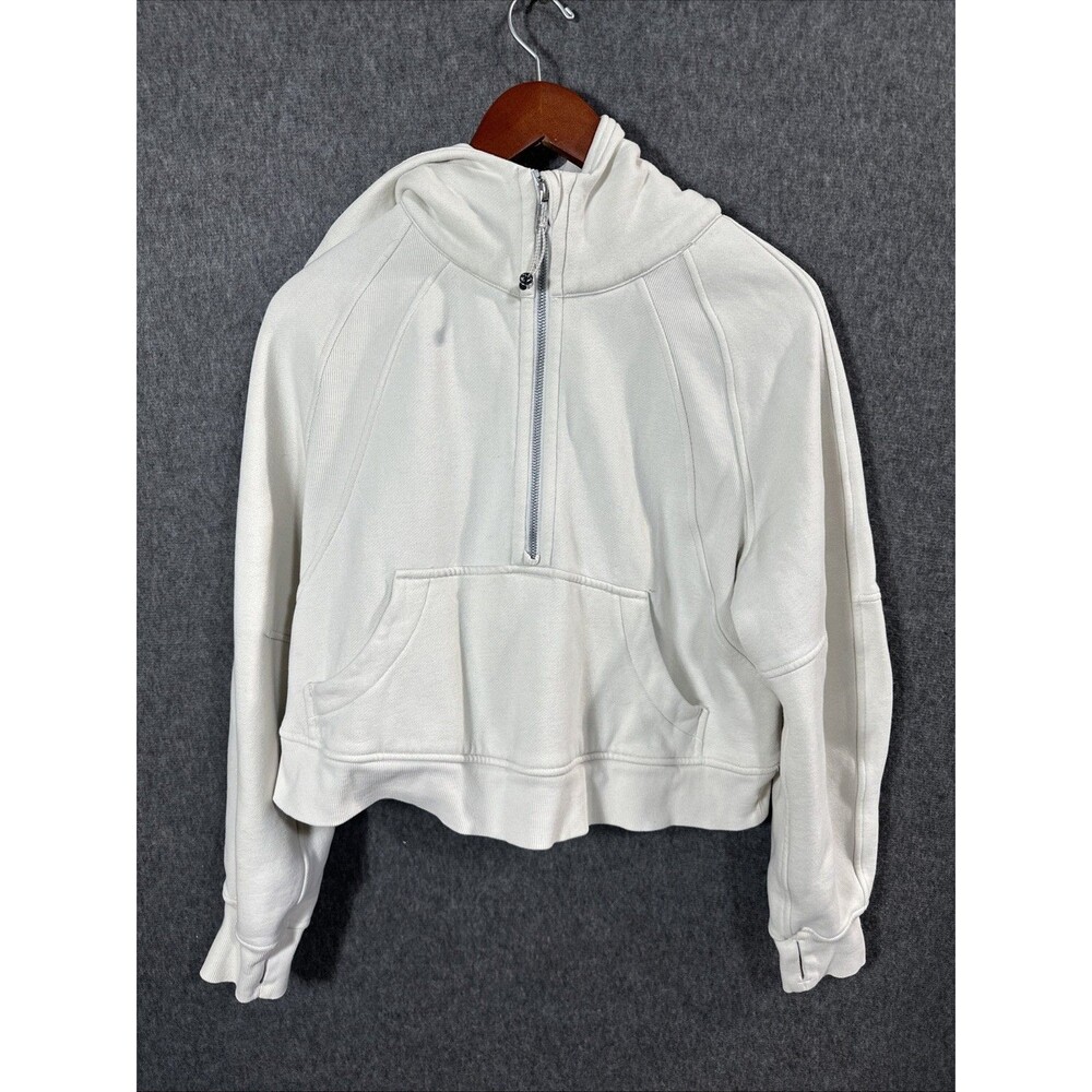 Lululemon Scuba Hoodie Womens XS White 1/2 Zip Oversized Fleece Cropped LW3DM4S